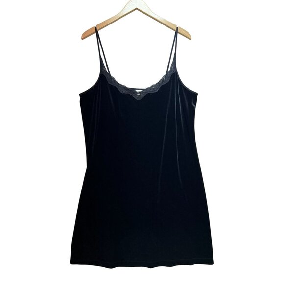 Gilligan & OMalley Womens Velvet Slip Dress XL Black Lace V-Neck - Picture 1 of 10